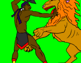 Desenho Gladiador contra leão pintado por jonathan