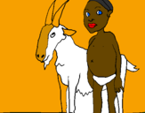 Desenho Cabra e criança africana pintado por rafa
