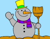 Desenho boneco de neve com vassoura pintado por julia caldas cetrulo