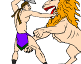Desenho Gladiador contra leão pintado por allana