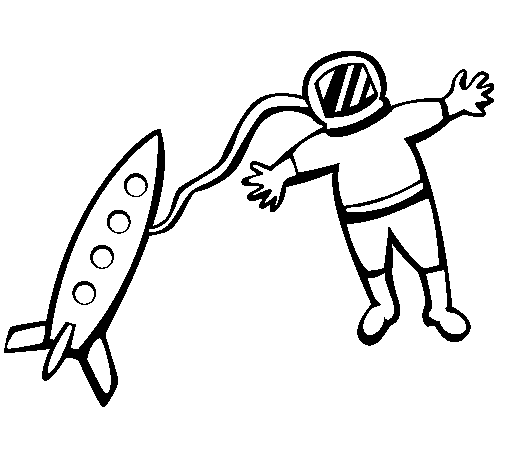 Desenho Foguete e astronauta pintado por j