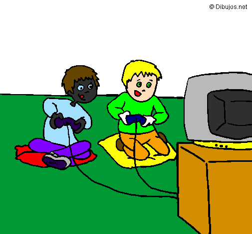 Desenho Crianças a brincar pintado por video game