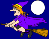 Desenho Bruxa em vassoura voadora pintado por bruxa
