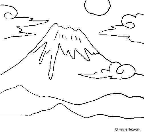 Desenho Monte Fuji pintado por povo