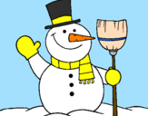 Desenho boneco de neve com vassoura pintado por natalia