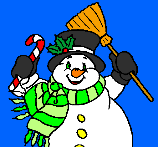 Desenho Boneco de neve com cachecol pintado por bolinha de neve.
