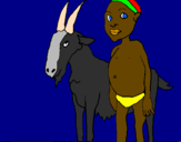 Desenho Cabra e criança africana pintado por spairal