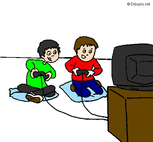 Desenho Crianças a brincar pintado por videogame léo