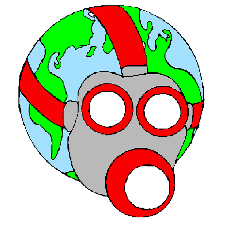 Desenho Terra com máscara de gás pintado por raul