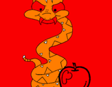 Desenho Serpente e maçã pintado por cobra corau 