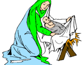 Desenho Nascimento do menino Jesús pintado por maria