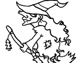 Desenho Bruxa em vassoura voadora pintado por maria