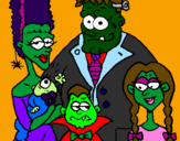 Desenho Família de monstros pintado por juliana