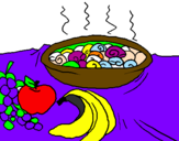 Desenho Fruta e caracois na caçarola pintado por bruna thechoto