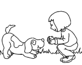 Desenho Menina e cão a brincar pintado por sasa