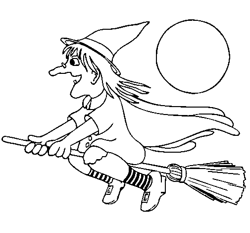 Desenho Bruxa em vassoura voadora pintado por bruxa vassoura