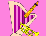 Desenho Harpa, flauta e trompeta pintado por carmen40