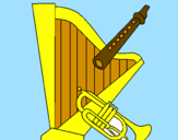 Desenho Harpa, flauta e trompeta pintado por douglas