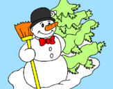 Desenho Boneco de neve e árvore de natal pintado por luiz henrique