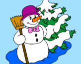 Desenho Boneco de neve e árvore de natal pintado por Carolina