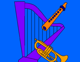 Desenho Harpa, flauta e trompeta pintado por Cristina 