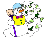 Desenho Boneco de neve e árvore de natal pintado por kri
