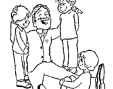 Desenho Papá com os seus 3 filhos pintado por cAROLINNE