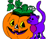Desenho Abóbora e gato pintado por abobora  e gato colorido