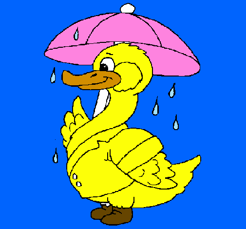 Desenho Pato sob a chuva pintado por maria  vitoria