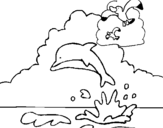 Desenho Golfinho e gaviota pintado por João Pedro