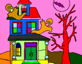 Desenho Casa do terror pintado por kayke 5 anos