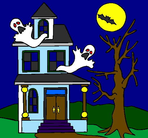 Desenho Casa do terror pintado por Beatriz gon.