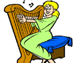 Desenho Mulher a tocar harpa pintado por luiza