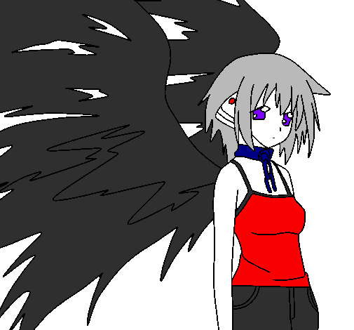 Desenho de Anjo com grandes asas pintado e colorido por Usuário