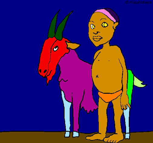 Desenho Cabra e criança africana pintado por Margarida nogueira