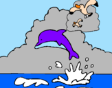 Desenho Golfinho e gaviota pintado por Lucilla