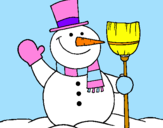 Desenho boneco de neve com vassoura pintado por jenifer