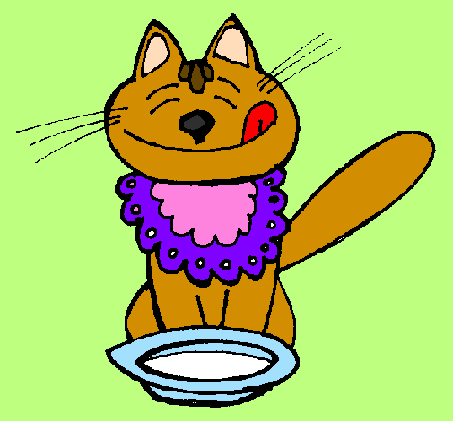 Desenho Gato a comer pintado por jaqueline 11 anos