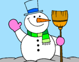 Desenho boneco de neve com vassoura pintado por malu