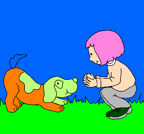 Desenho Menina e cão a brincar pintado por giovanna                 