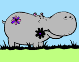 Desenho Hipopótamo com flores pintado por jaqueline 11 anos