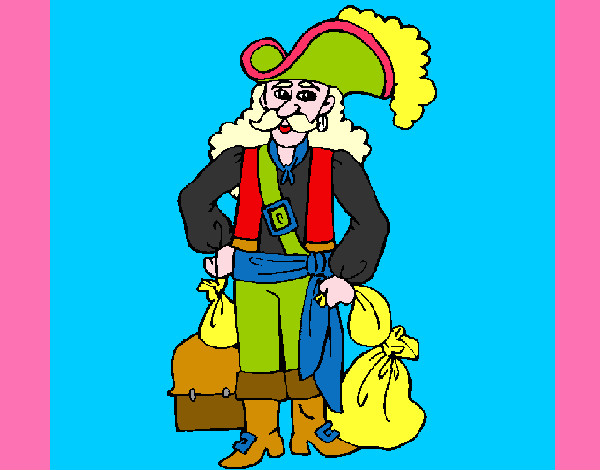 Desenho Pirata com sacos de ouro pintado por marisa