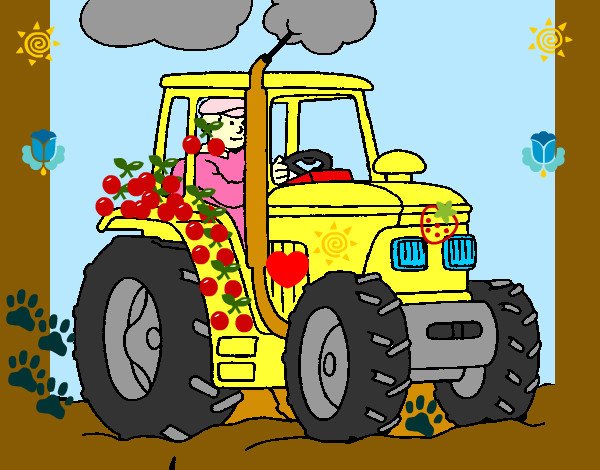 Desenho de Tractor em funcionamento pintado e colorido por Usuário