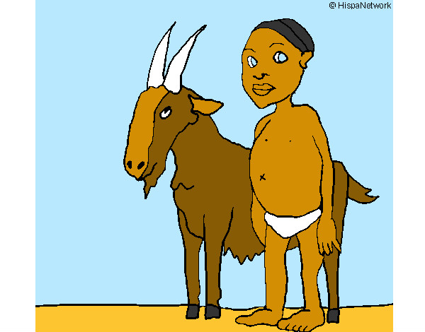 Desenho Cabra e criança africana pintado por MarlonF
