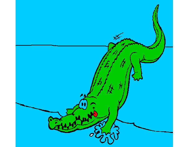 Desenho Crocodilo a entrar na água pintado por carla 