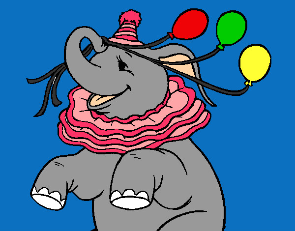 Desenho Elefante com 3 balões pintado por ceca