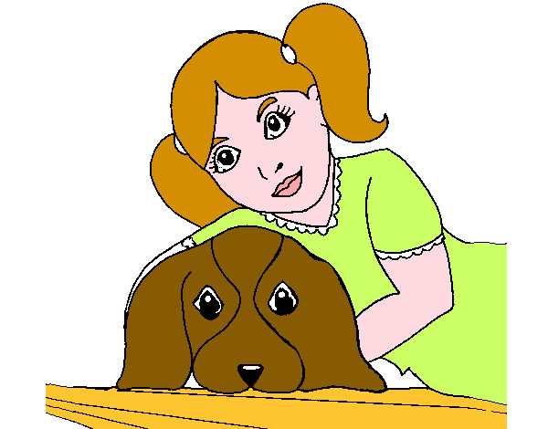 Desenho Menina a abraçar o seu cão pintado por mariab