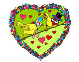 Desenho Coração com pássaros pintado por marisa