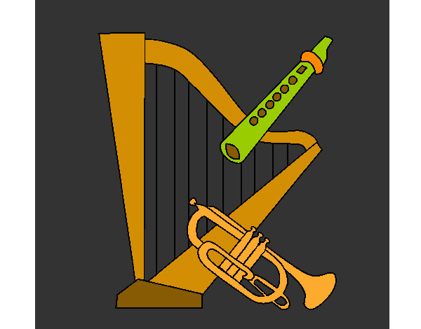 Desenho Harpa, flauta e trompeta pintado por TONYGROSSO