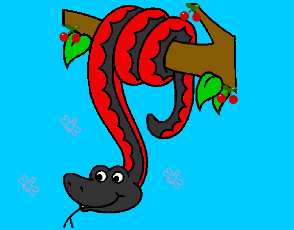 Desenho Serpente pendurada numa árvore pintado por Soso